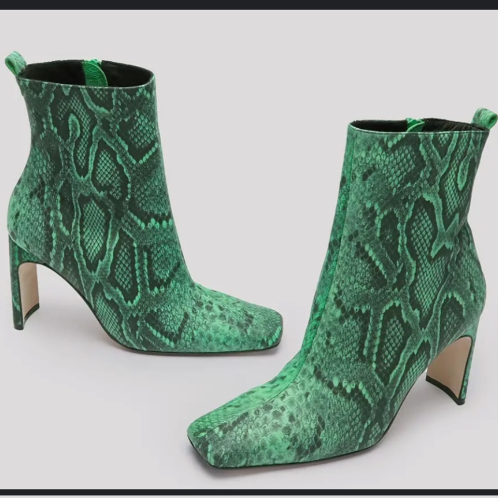 Miista Green Heeled Boots with Snakeskin Print